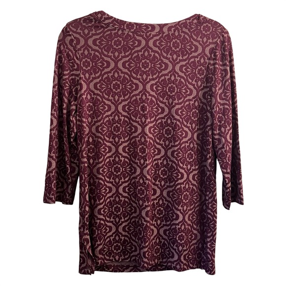 Chico's Tops - Chicos Damask Medallion Knit Top Burgundy Mauve 3/4 Sleeve Boat Neck Size‎ 0 S